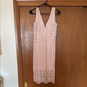 Bardot Lace Midi Dress in Blush Pink